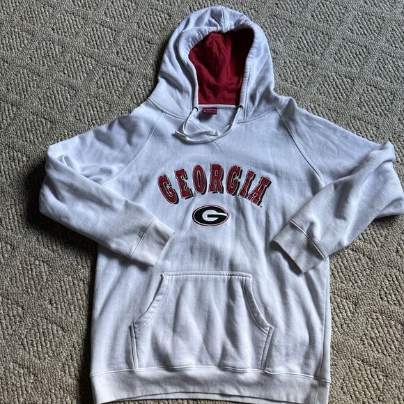 Campus Heritage Tops - Womens Georgia Bulldogs White Embroidered Classic‎ Hoodie Sweatshirt Size XL